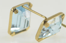 Load image into Gallery viewer, 14K Emerald Cut Blue Topaz Solitaire Squared Earrings Yellow Gold