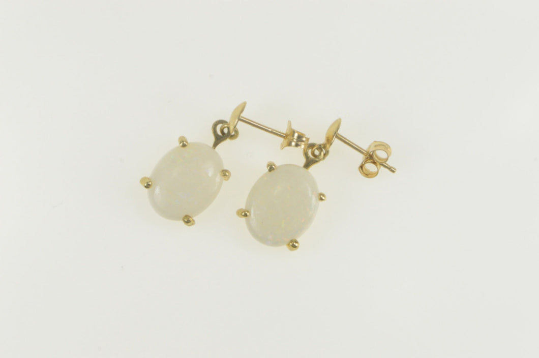 10K Oval Natural Opal Retro Dangle Statement Earrings Yellow Gold