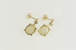 10K Oval Natural Opal Retro Dangle Statement Earrings Yellow Gold