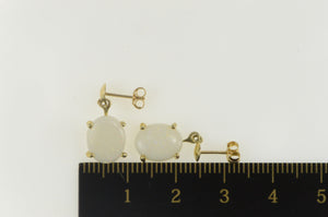 10K Oval Natural Opal Retro Dangle Statement Earrings Yellow Gold