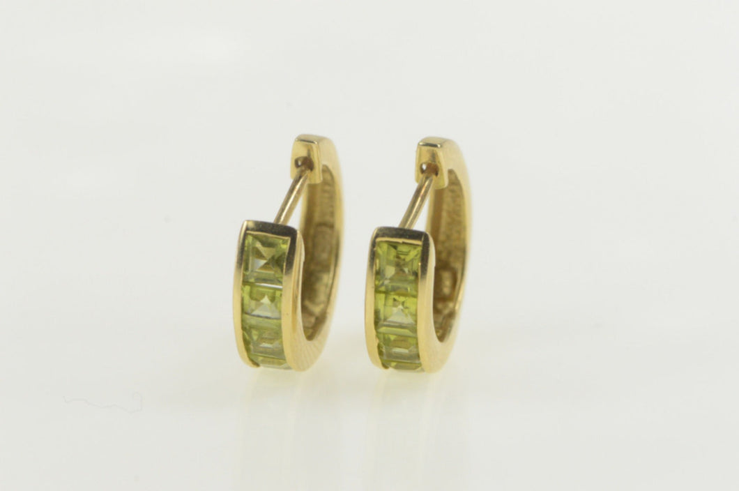 14K Princess Peridot Squared Statement Hoop Earrings Yellow Gold