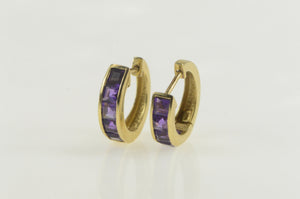 14K Squared Princess Amethyst Statement Hoop Earrings Yellow Gold