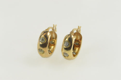 14K Rounded Flush Inset CZ Huggies Hoop Earrings Yellow Gold