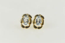 Load image into Gallery viewer, 14K Oval Blue Topaz Diamond Scalloped Halo Earrings Yellow Gold