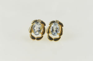 14K Oval Blue Topaz Diamond Scalloped Halo Earrings Yellow Gold