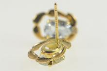 Load image into Gallery viewer, 14K Oval Blue Topaz Diamond Scalloped Halo Earrings Yellow Gold