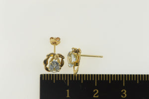 14K Oval Blue Topaz Diamond Scalloped Halo Earrings Yellow Gold