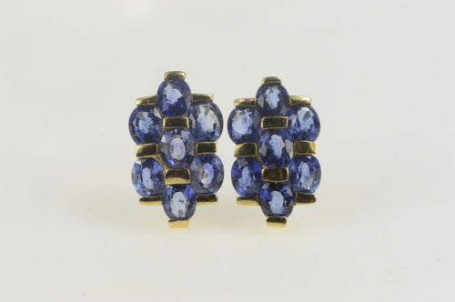 14K Oval Syn. Sapphire Cluster Statement Stud Earrings Yellow Gold