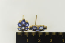 Load image into Gallery viewer, 14K Oval Syn. Sapphire Cluster Statement Stud Earrings Yellow Gold