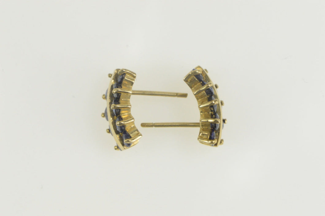10K Squared Syn. Sapphire Cluster Statement Earrings Yellow Gold