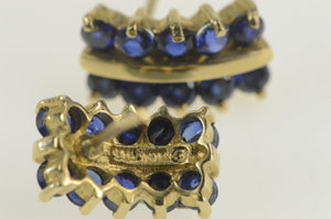 10K Squared Syn. Sapphire Cluster Statement Earrings Yellow Gold