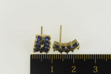 Load image into Gallery viewer, 10K Squared Syn. Sapphire Cluster Statement Earrings Yellow Gold