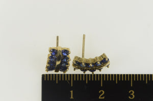 10K Squared Syn. Sapphire Cluster Statement Earrings Yellow Gold