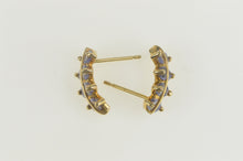 Load image into Gallery viewer, 14K Trillion Tanzanite Inset Semi Hoop Bar Earrings Yellow Gold