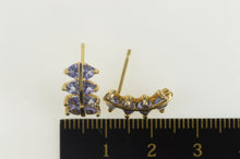 Load image into Gallery viewer, 14K Trillion Tanzanite Inset Semi Hoop Bar Earrings Yellow Gold