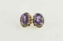 Load image into Gallery viewer, 14K Oval Amethyst Diamond Accent Stud Earrings Yellow Gold