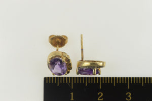 14K Oval Amethyst Diamond Accent Stud Earrings Yellow Gold