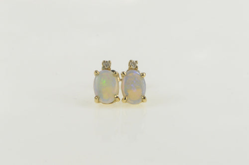 10K Oval Natural Opal Diamond Accent Stud Earrings Yellow Gold