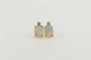 10K Oval Natural Opal Diamond Accent Stud Earrings Yellow Gold