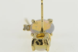 10K Oval Natural Opal Diamond Accent Stud Earrings Yellow Gold