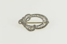 Load image into Gallery viewer, 14K Art Deco Bow Ornate Filigree Wreath Pin/Brooch White Gold