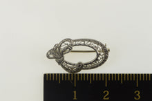 Load image into Gallery viewer, 14K Art Deco Bow Ornate Filigree Wreath Pin/Brooch White Gold