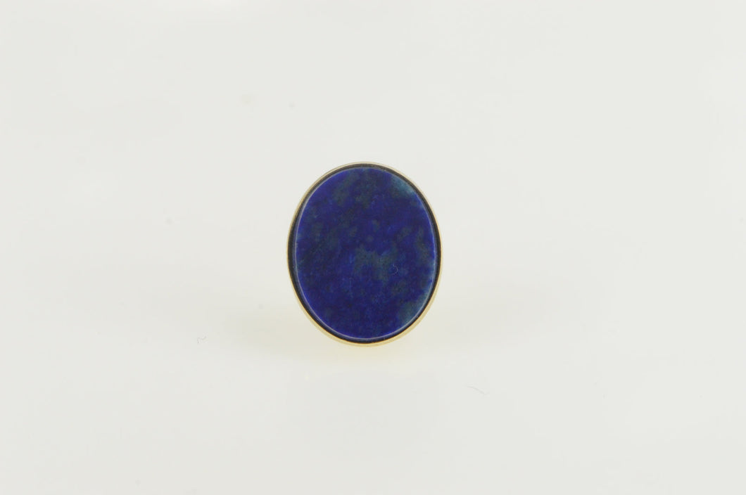 14K Lapis Lazuli Inset Oval Bezel Set Lapel Tie Pin/Brooch Yellow Gold