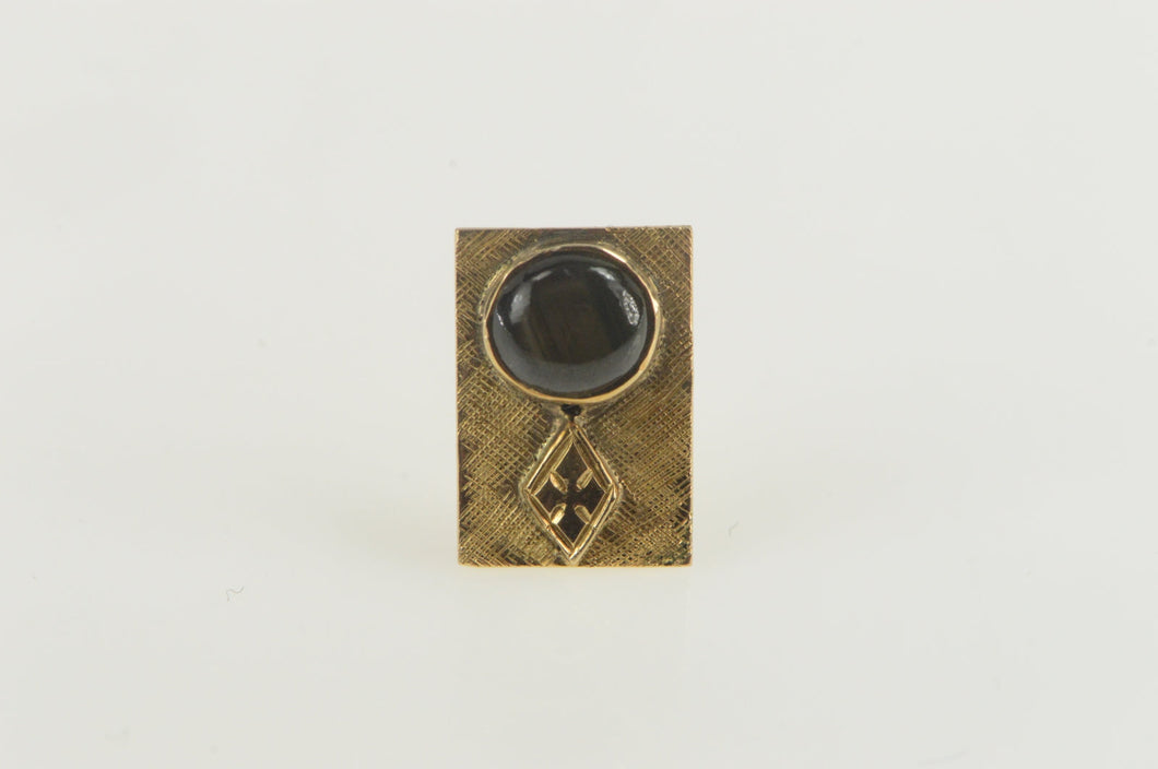 14K Retro Squared Black Star Sapphire Lapel Tie Pin/Brooch Yellow Gold