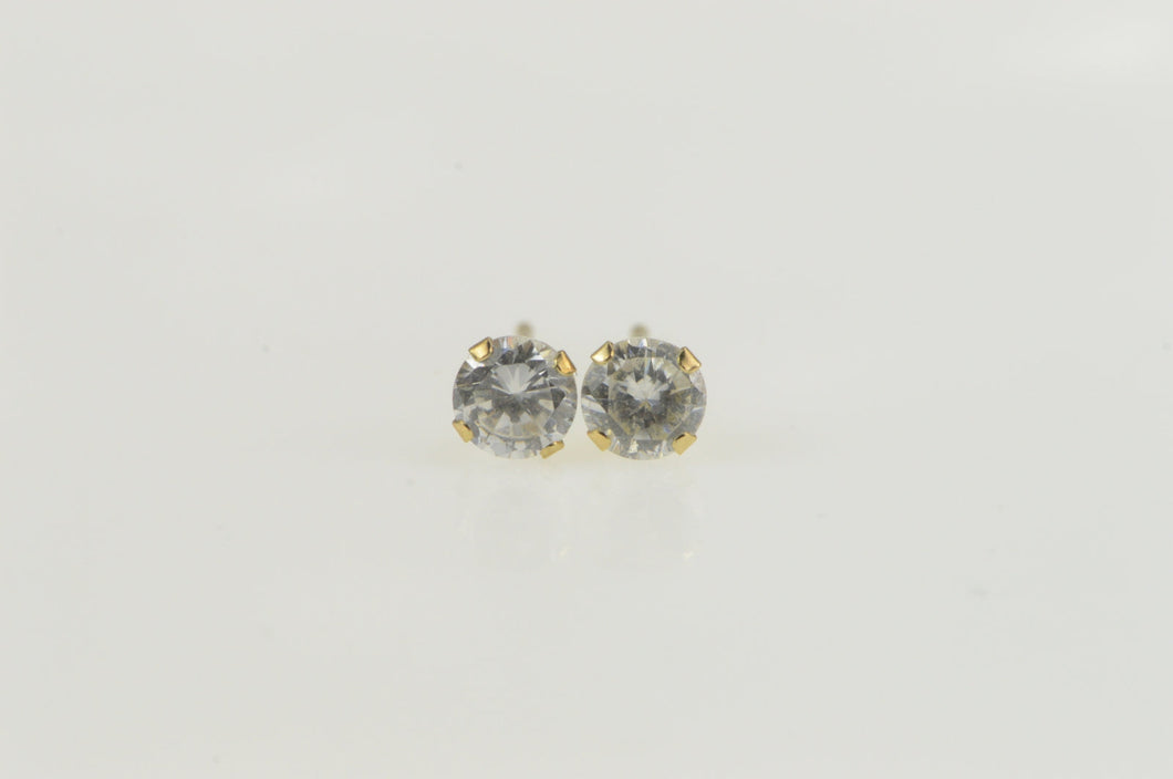 14K Round Solitaire Classic Simple Stud Earrings Yellow Gold