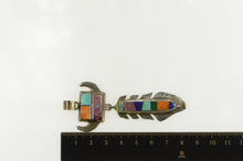 Load image into Gallery viewer, Sterling Silver Yazzie Navajo Ornate Inlay Buffalo Feather Pendant