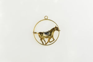 14K 1960's Galloping Diamond Race Horse Medallion Charm/Pendant Yellow Gold