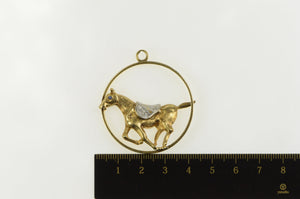 14K 1960's Galloping Diamond Race Horse Medallion Charm/Pendant Yellow Gold