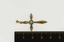 Load image into Gallery viewer, 10K Victorian Turquoise Inset Cross Christian Pendant Yellow Gold