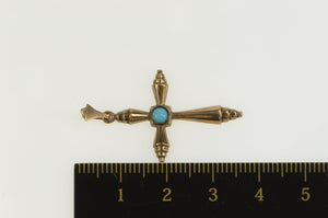 10K Victorian Turquoise Inset Cross Christian Pendant Yellow Gold