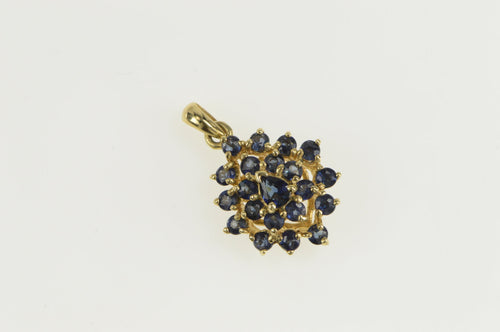14K Pear Natural Sapphire Cluster Statement Pendant Yellow Gold