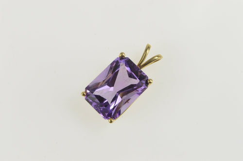 14K Emerald Cut Amethyst Solitaire Statement Pendant Yellow Gold