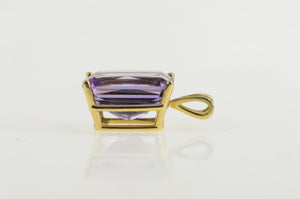 14K Emerald Cut Amethyst Solitaire Statement Pendant Yellow Gold