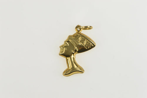 14K Queen Nefertiti Bust Head Ancient Egyptian Pendant Yellow Gold