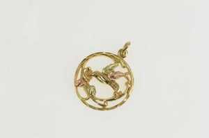 10K Hummingbird Black Hills Leaf Nature Motif Charm/Pendant Yellow Gold