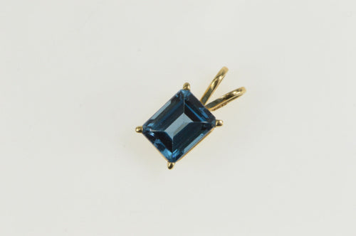 14K Emerald Cut Blue Topaz Solitaire Classic Pendant Yellow Gold