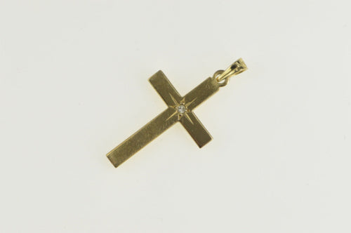 14K Diamond Inset Cross Christian Faith Symbol Charm/Pendant Yellow Gold