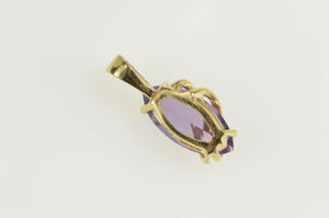 14K Marquise Amethyst Solitaire Wave Accent Pendant Yellow Gold