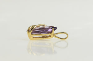14K Marquise Amethyst Solitaire Wave Accent Pendant Yellow Gold