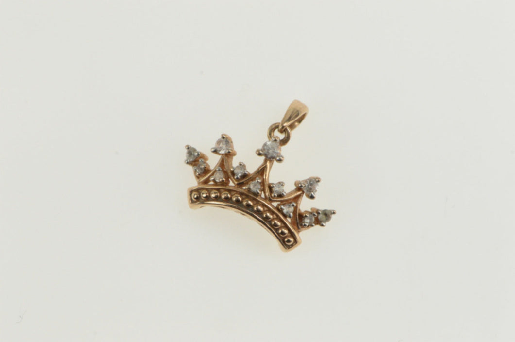 10K Diamond Crown Tiara Princess Queen Royal Charm/Pendant Rose Gold