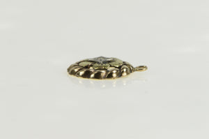 14K Diamond Retro Two Tone Flower Blossom Charm/Pendant Yellow Gold