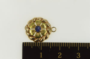 14K Round Syn. Sapphire Two Tone Flower Charm/Pendant Yellow Gold