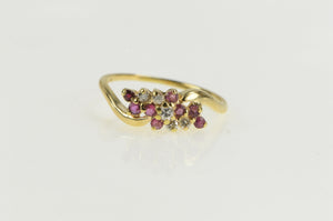 14K Wavy Diamond Ruby Cluster Accent Statement Ring Yellow Gold