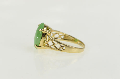 14K Jadeite Retro Scalloped Lattice Statement Ring Yellow Gold