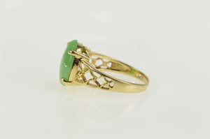 14K Jadeite Retro Scalloped Lattice Statement Ring Yellow Gold