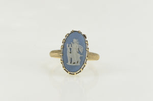 14K Retro Wedgewood Cameo Ornate Oval Ring Yellow Gold